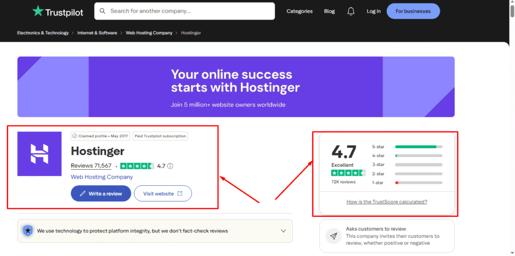 Hostinger Reviews on Trustpilot
