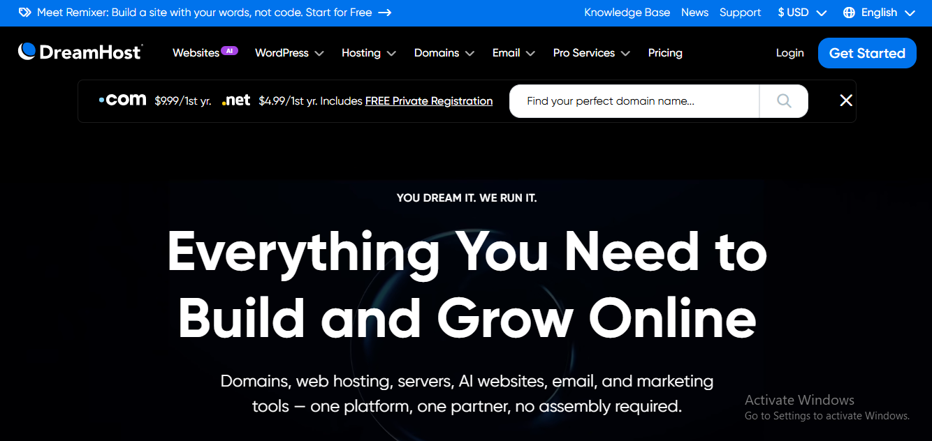 Dreamhost website